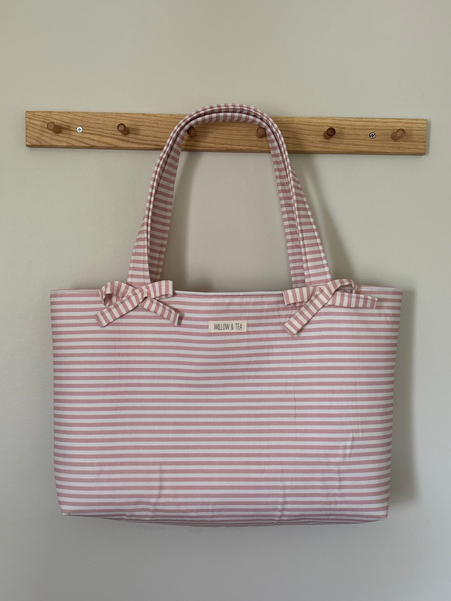 Salmon Striped Bow Tote