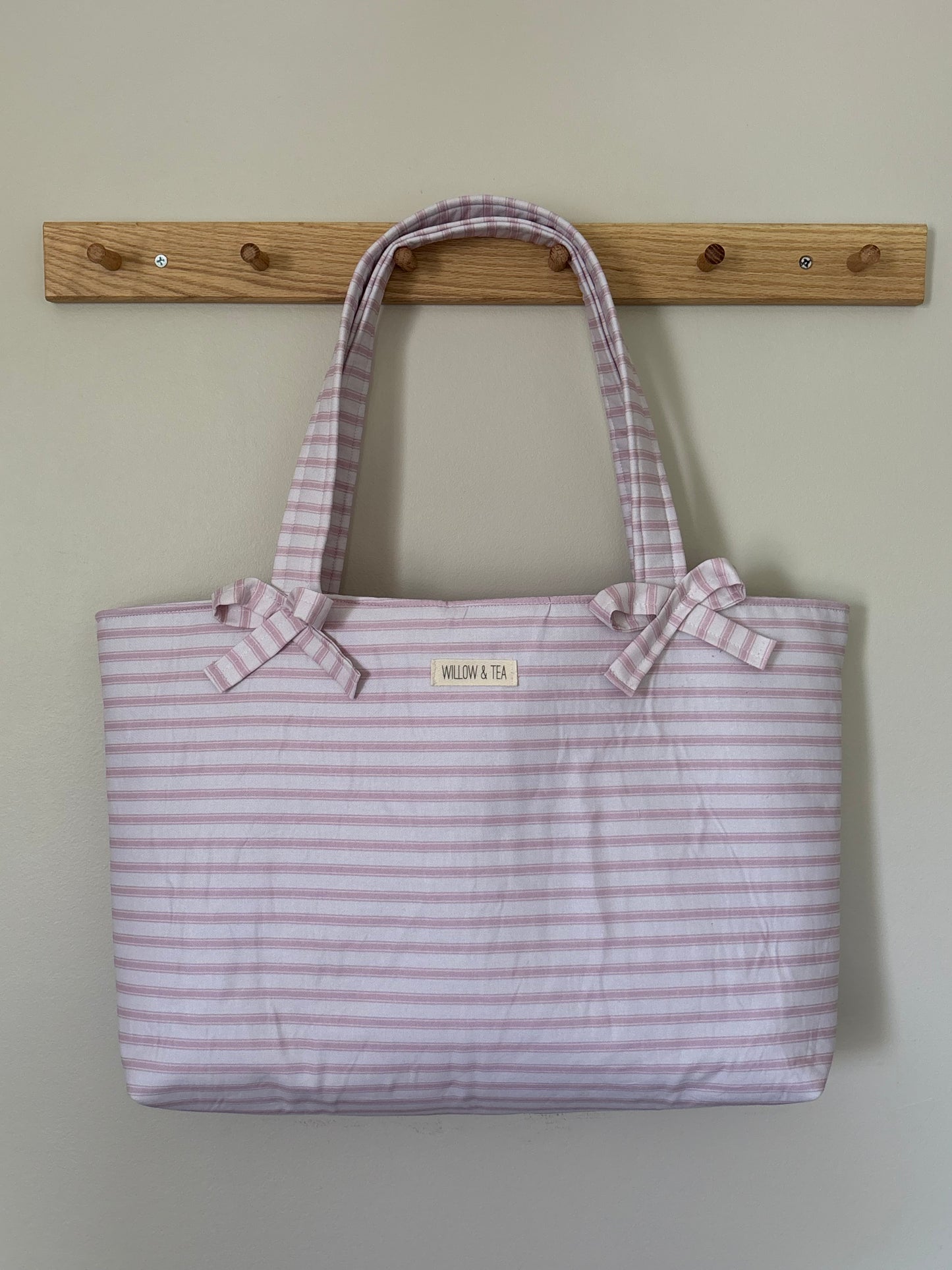 Pink Stripe Bow Tote