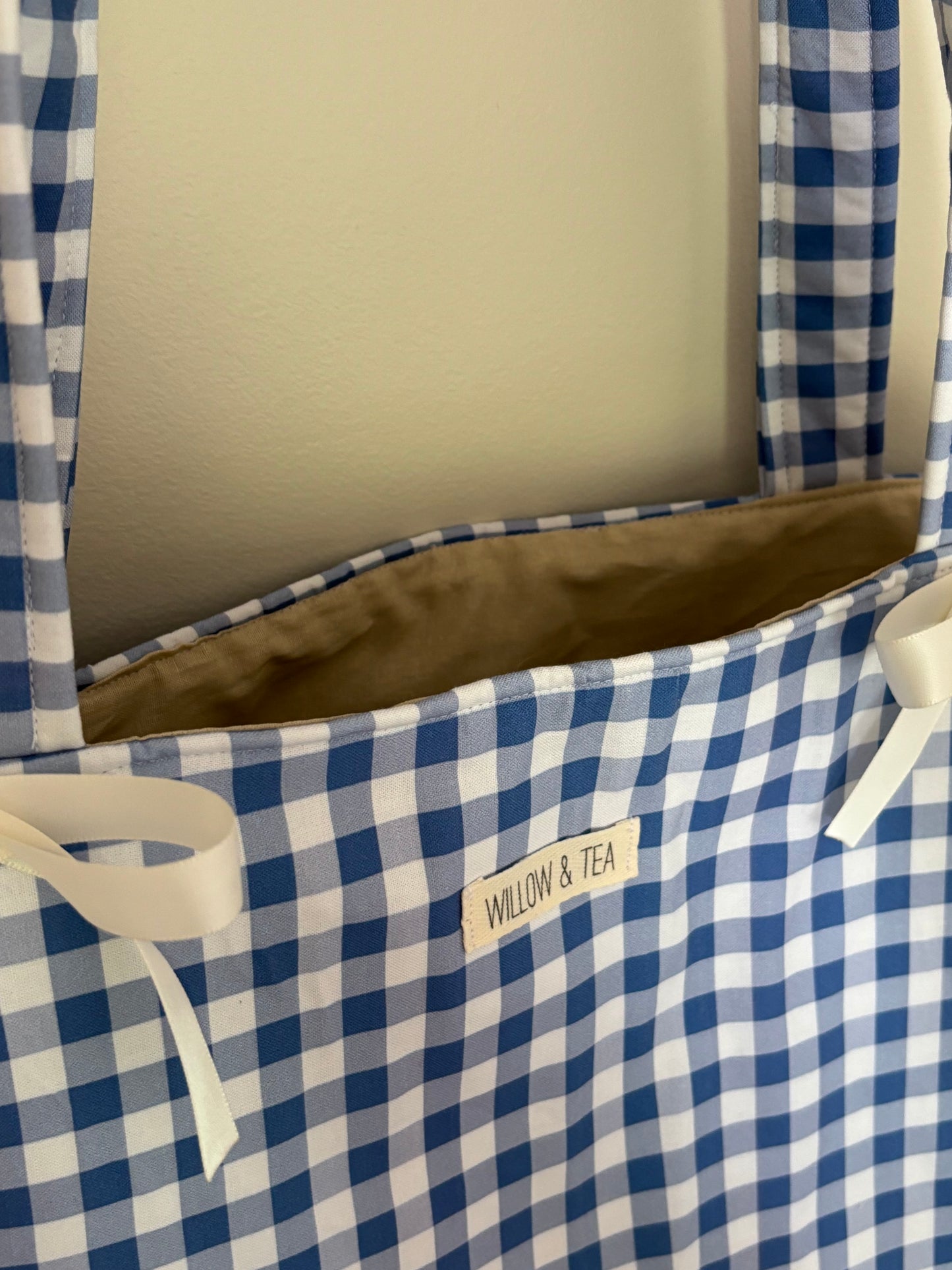Blue Gingham Bow Tote