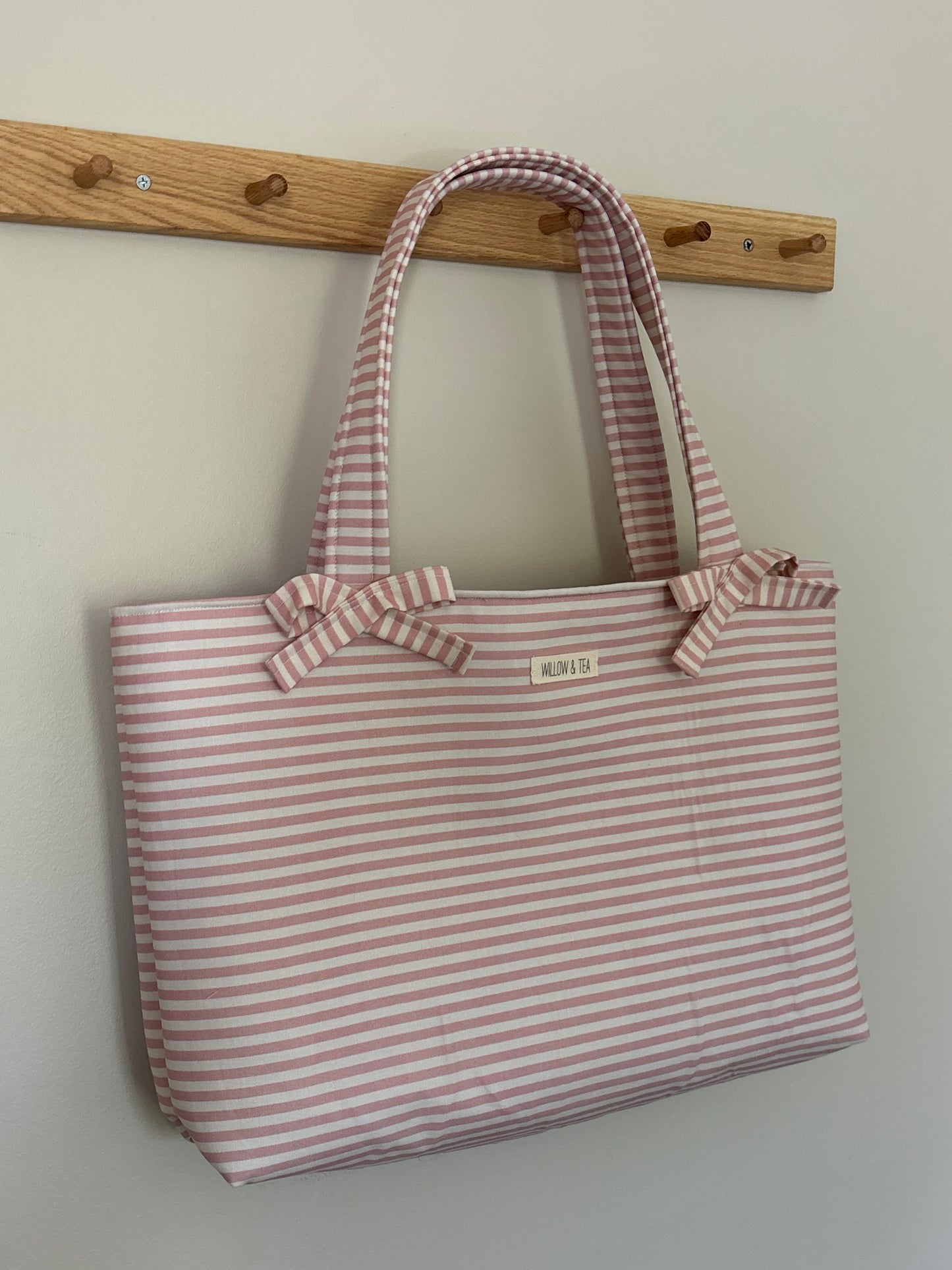 Salmon Striped Bow Tote