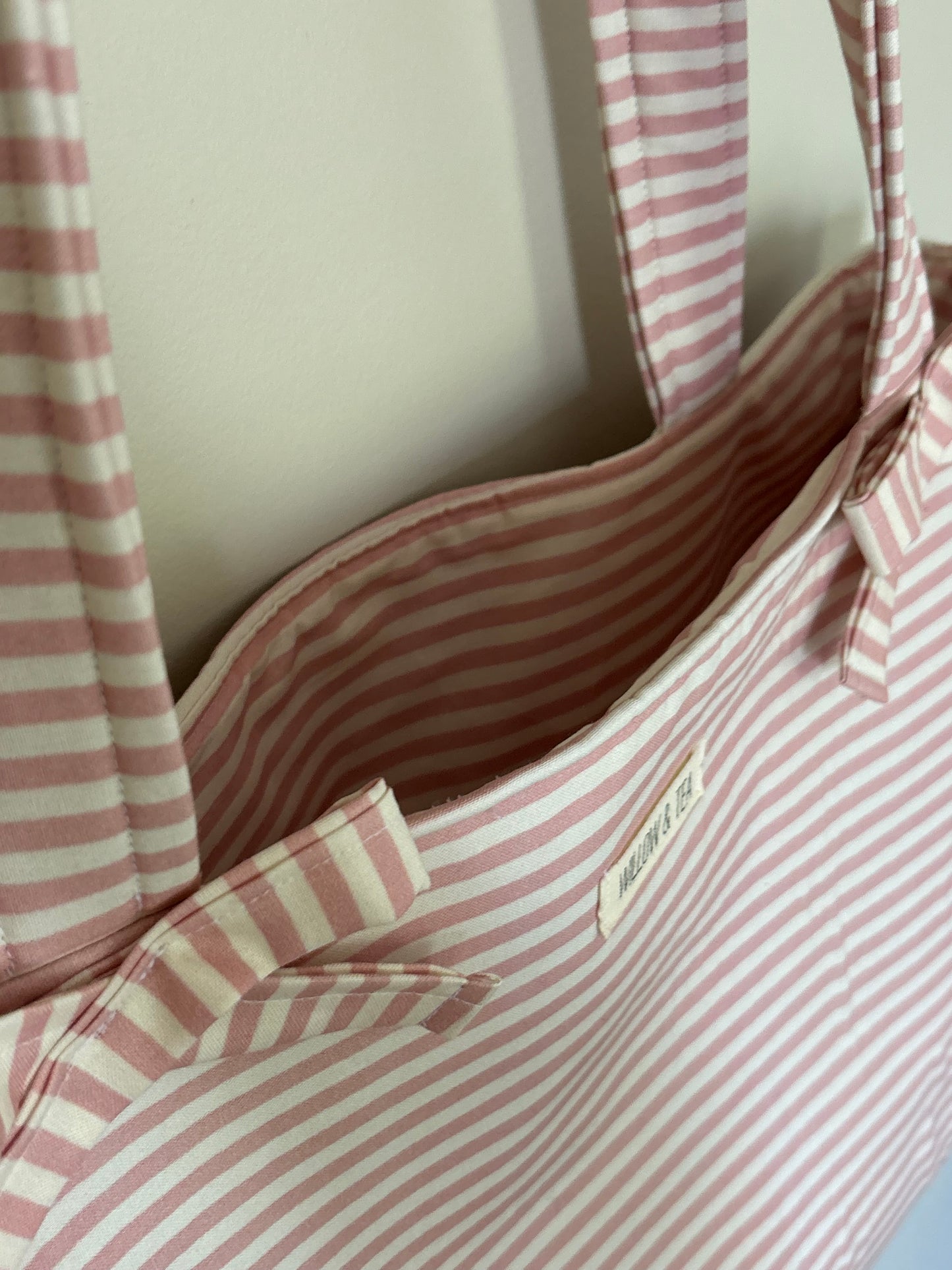 Salmon Striped Bow Tote