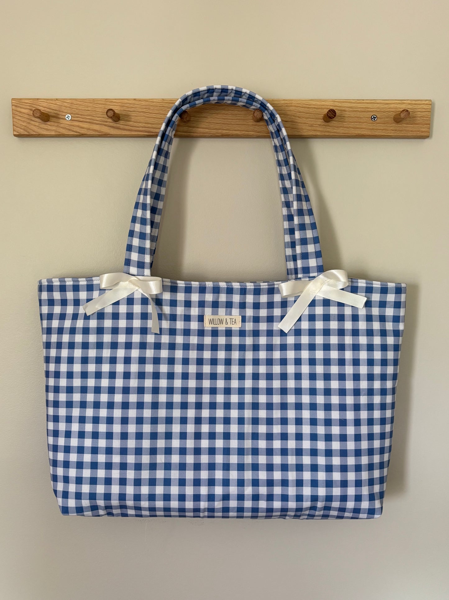 Blue Gingham Bow Tote