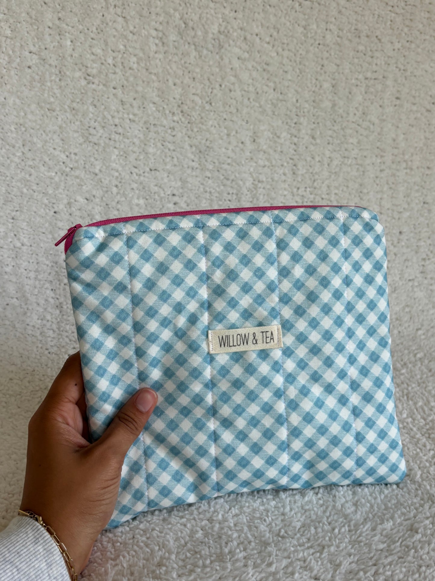 Blue Gingham Large Flat Pouch