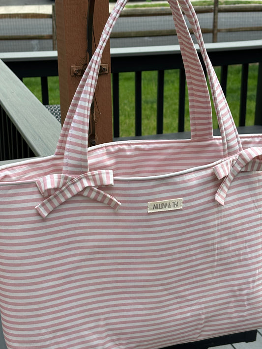 Salmon Striped Bow Tote