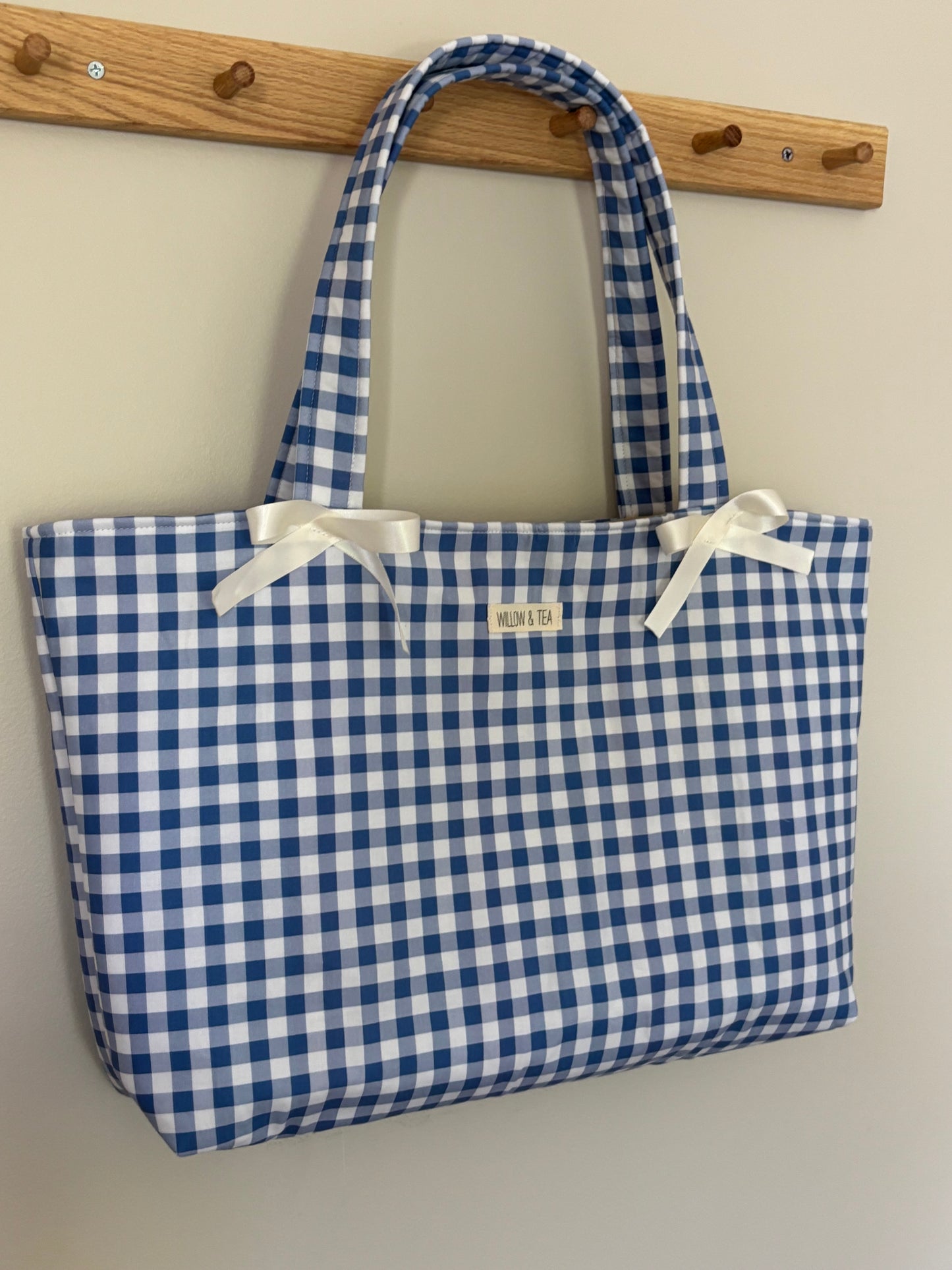 Blue Gingham Bow Tote