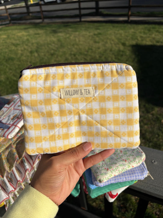 Yellow gingham Flat Pouch