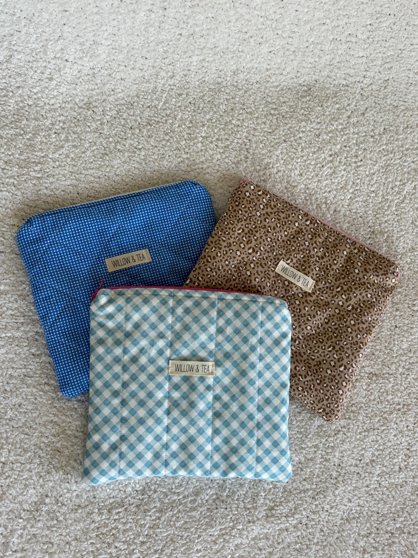 Blue Gingham Large Flat Pouch