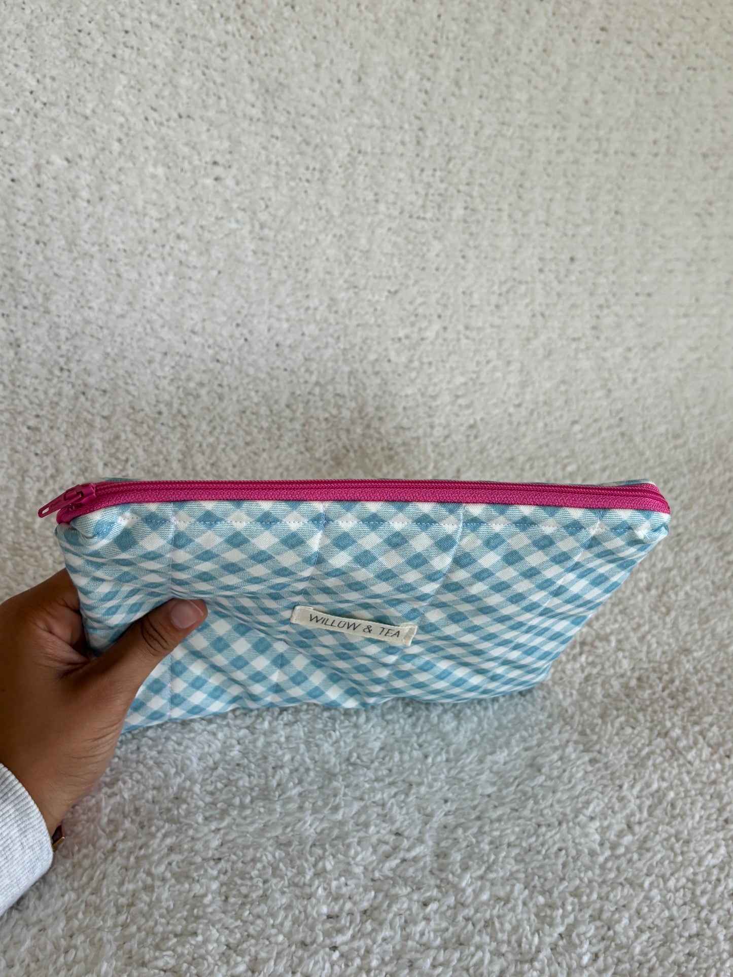 Blue Gingham Large Flat Pouch