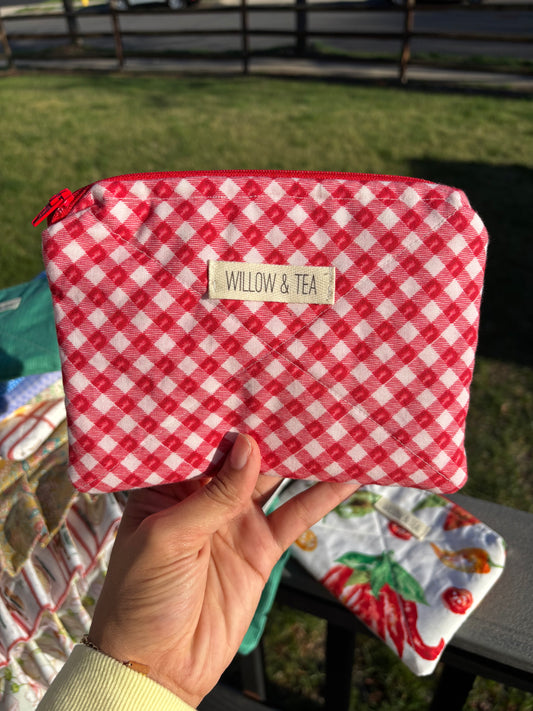 Red gingham Flat Pouch