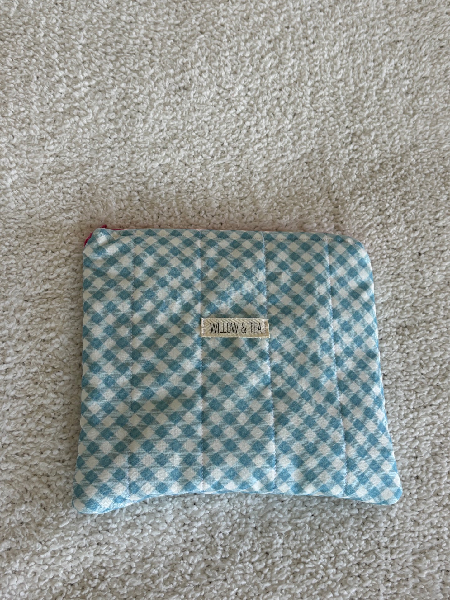 Blue Gingham Large Flat Pouch