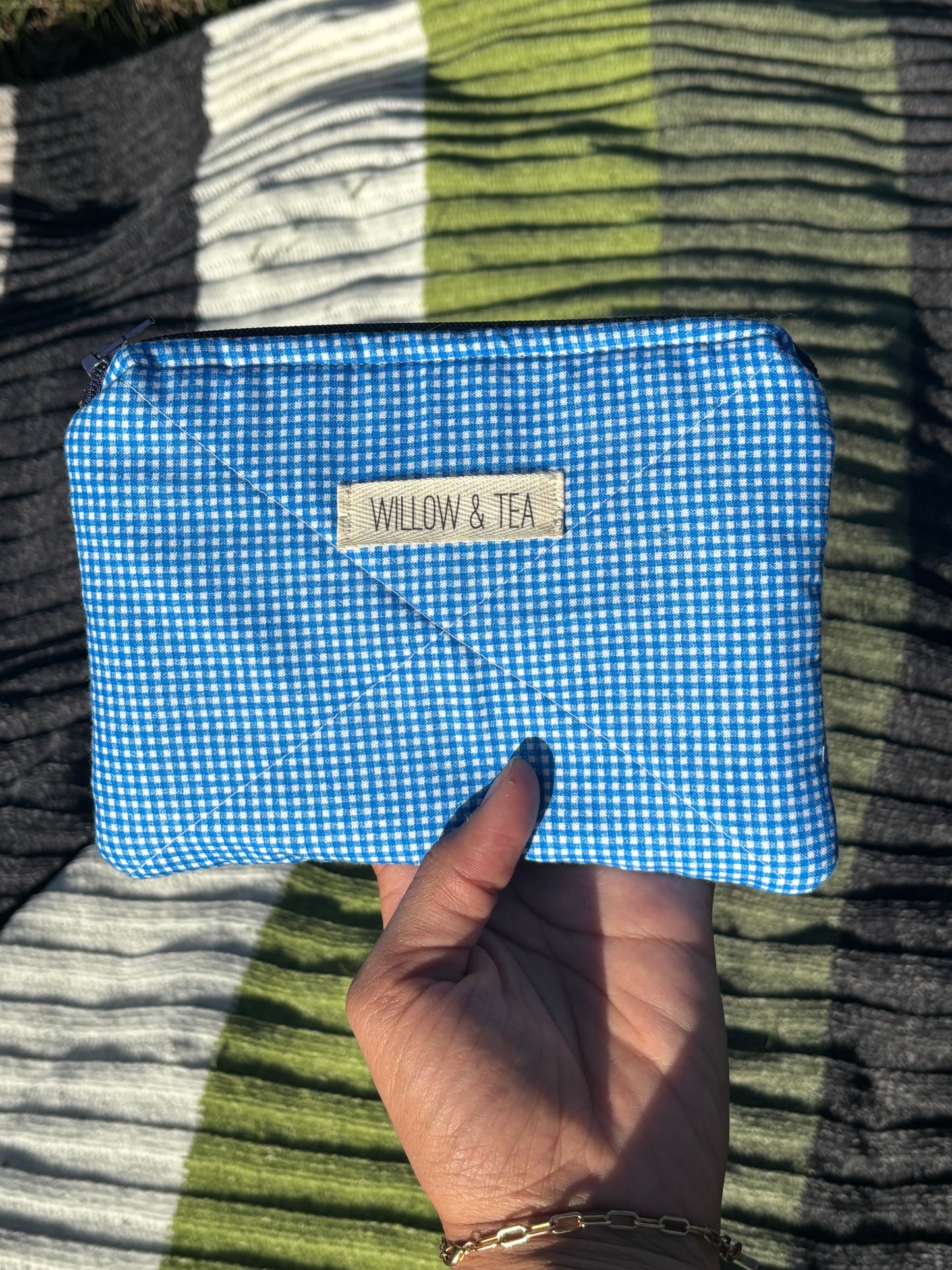 Blue gingham Flat Pouch