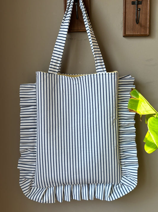 Striped Ruffle Tote Bag